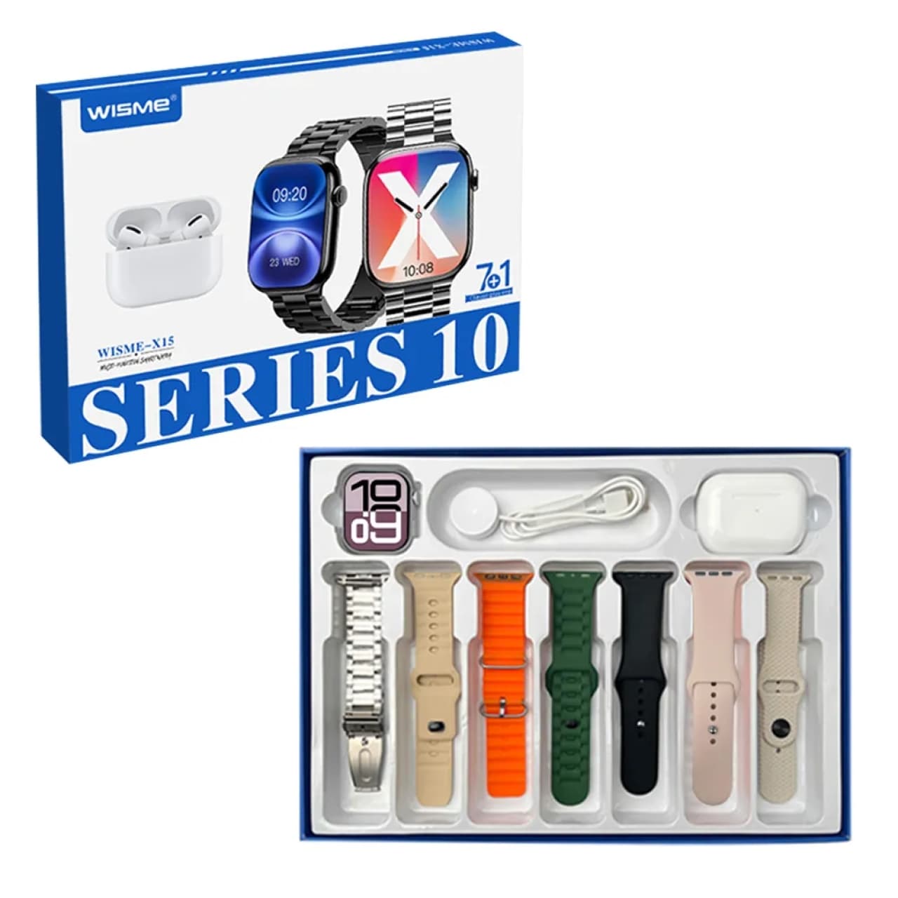 پک ساعت هوشمند سری ۱۰ ویسمی مدل wisme-x15 با ۷ بند فلزی و سیلیکون
