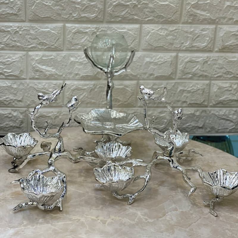 هفت سین 4 تیکه لوتوس آلمینیومی نقره ای