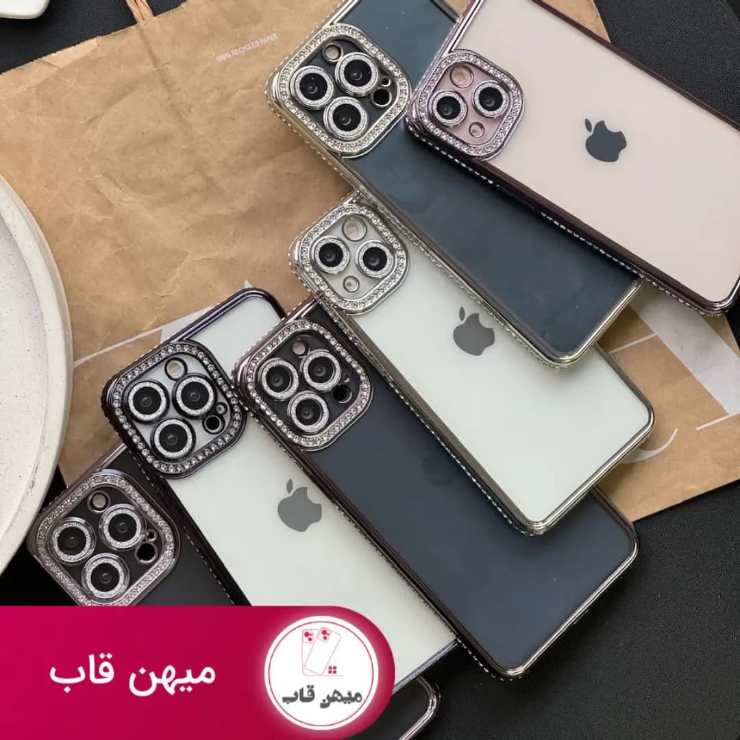 قاب گوشی آیفون دور نگین پشت شفاف - کد (۹۸۲۲)