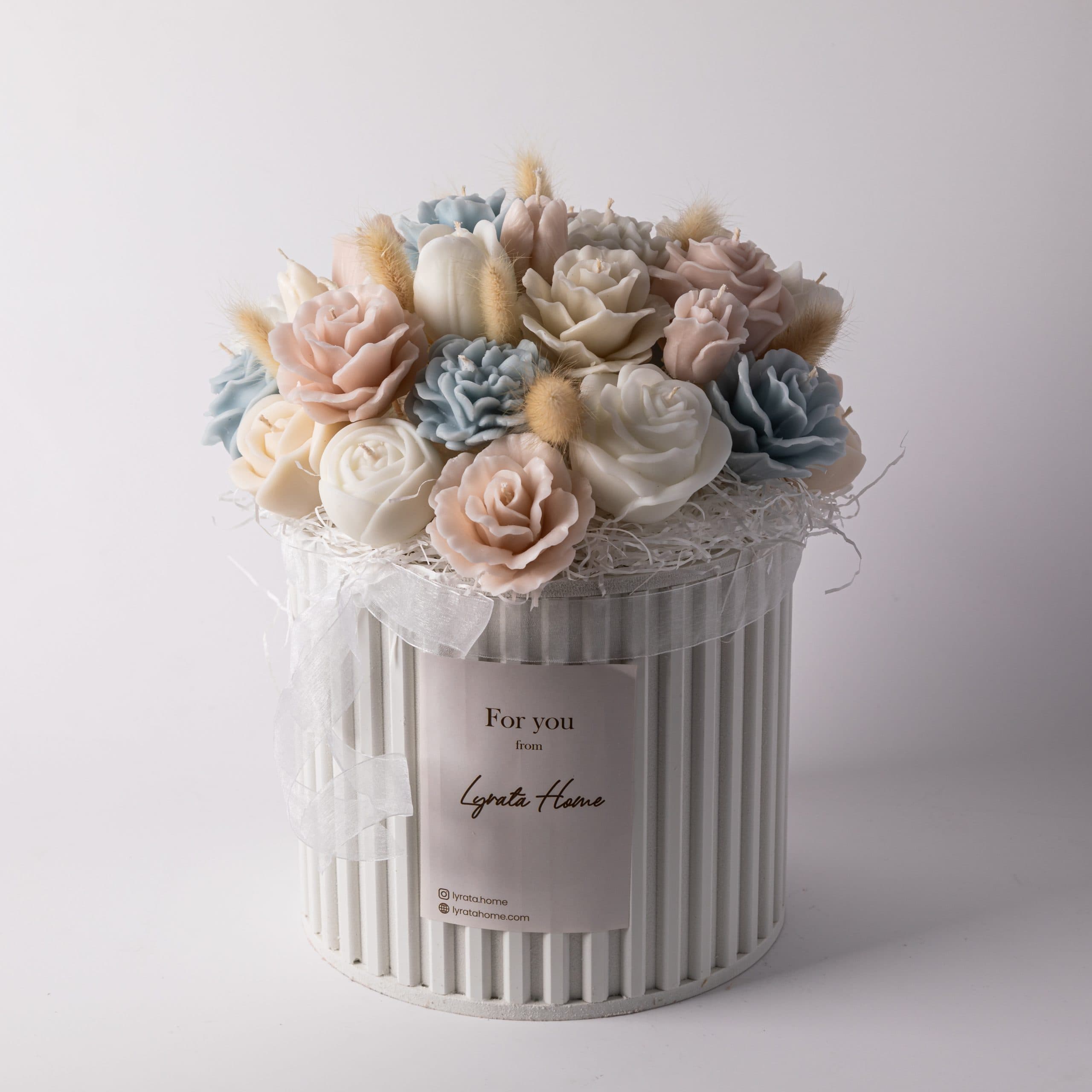 شمع دست ساز باکس گل شیاردار گرد