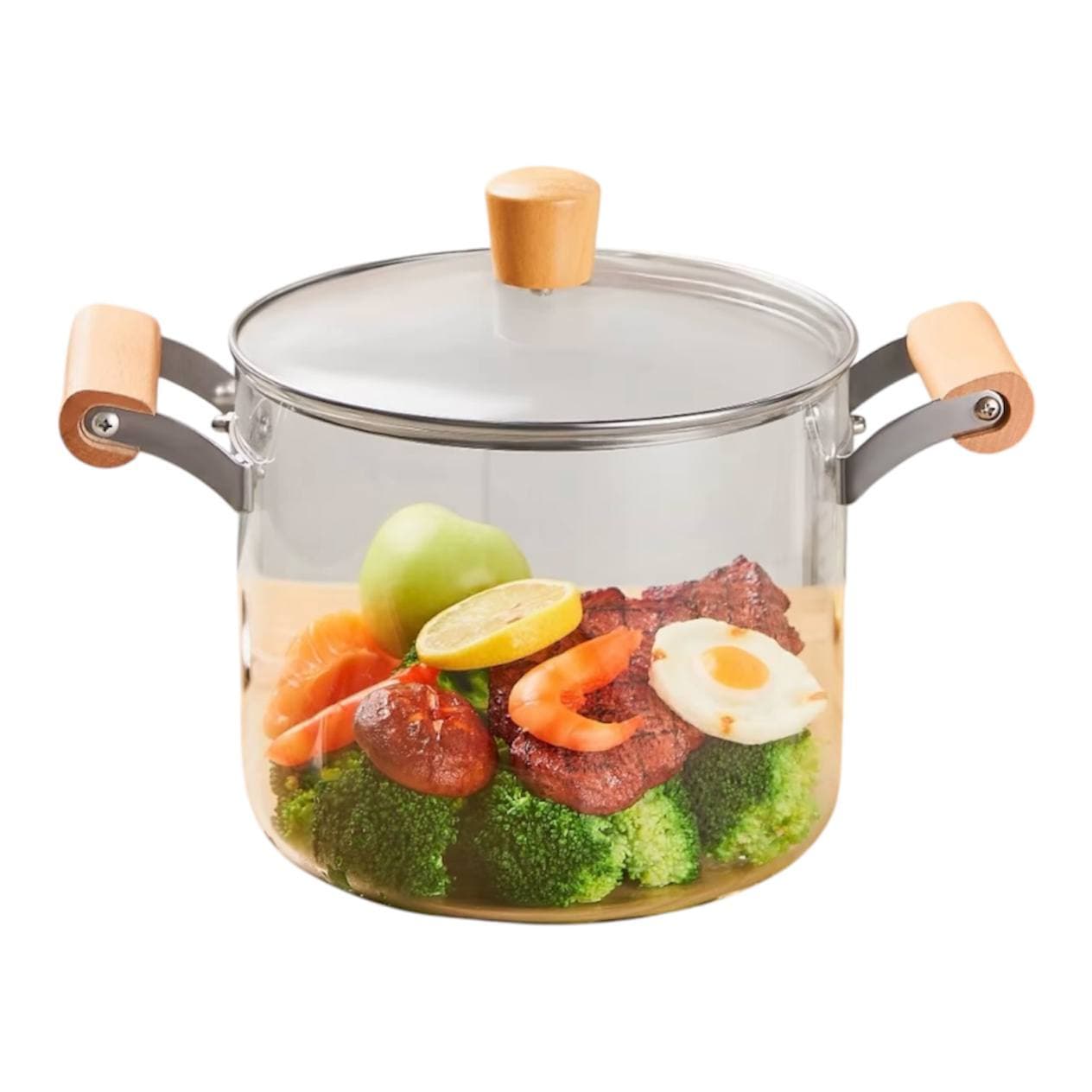 قابلمه پیرکس دسته استیل و بامبو 3/5 لیتر