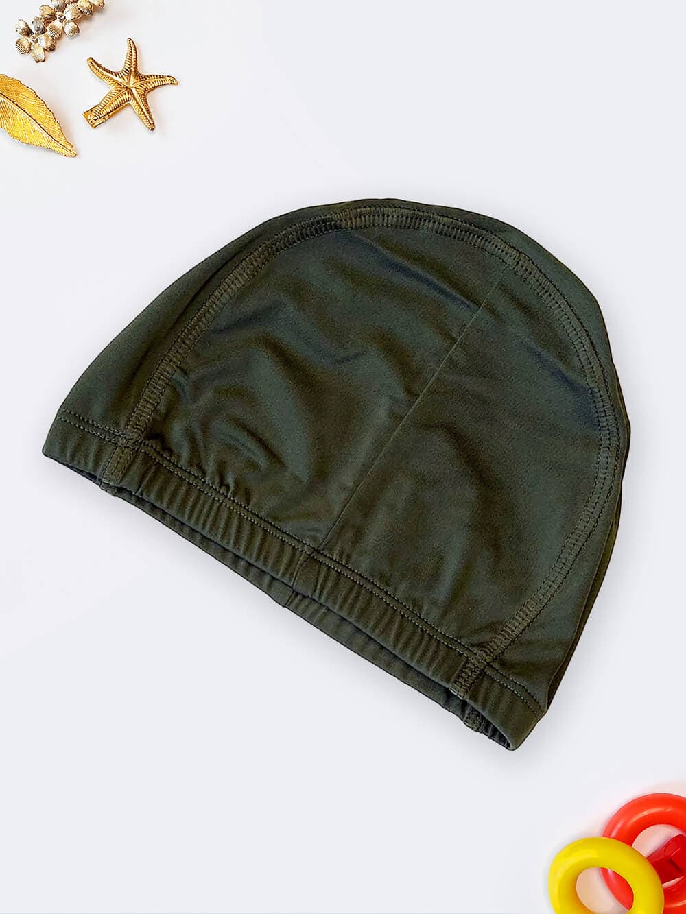 کلاه استخر پارچه ای به رنگ سبز زیتونی تیره زنانه ، مردانه و بچه گانه با پارچه مایو باکیفیت