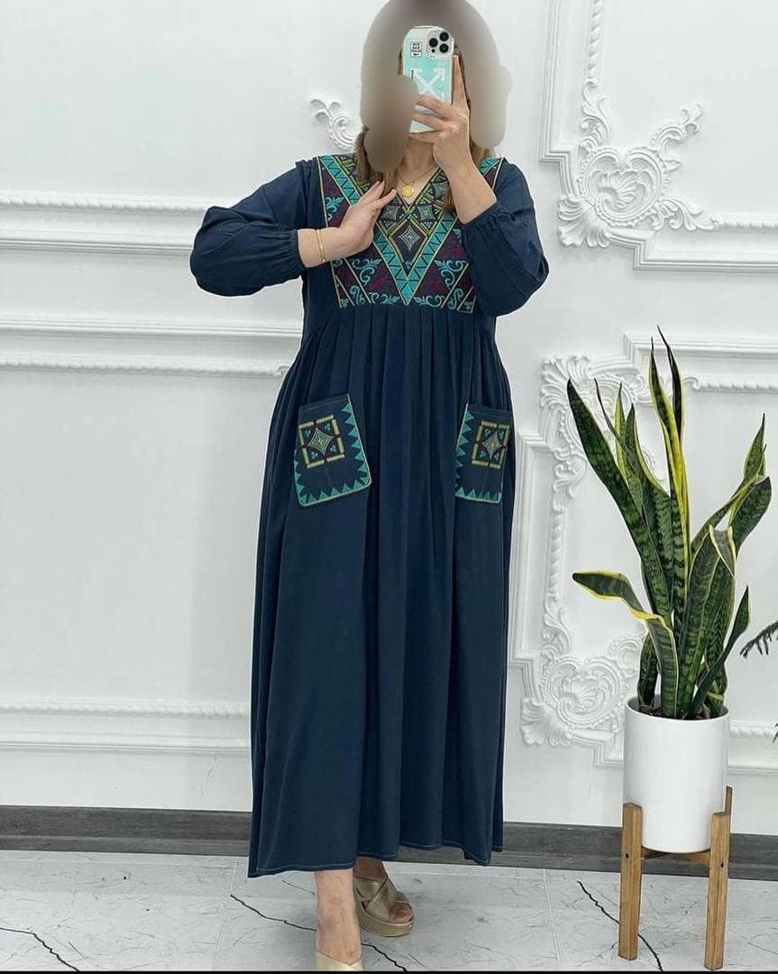 پیراهن ساحلی دو جیب گلدوزی شده کد ۵۰۹۱