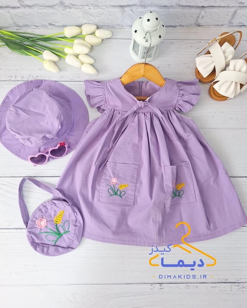 پیراهن سه تکه دو جیب سوسنی طرح گلدوزی