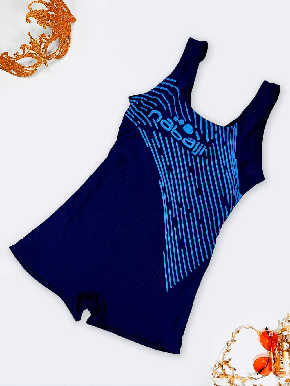 مایو نابایجی ( nabaiji ) زنانه پادار نیمه پوشیده طرح راه راه کلاسیک سرمه ای رنگ