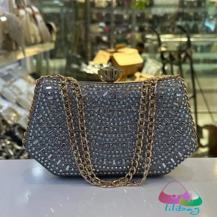 کیف زنانه مجلسی نگین کاری شده کد 13036