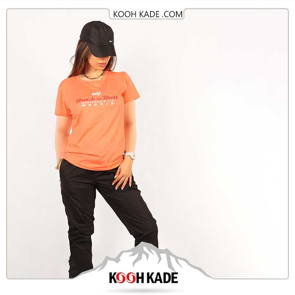 تیشرت آستین کوتاه زنانه پشت طرح دار MARATHON EDP گلبهی