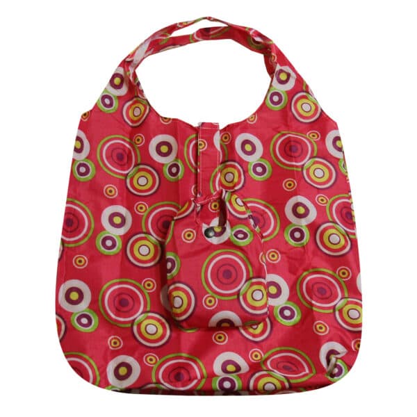 تامارا کیف خرید دکمه دار زمینه سرخابی طرح دایره های فانتزی