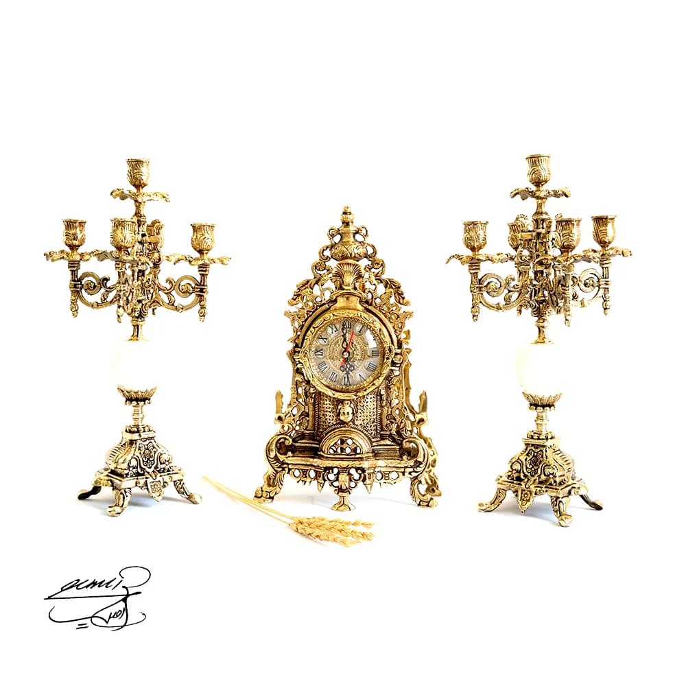 ساعت و شمعدان سنگ و برنز کد 1618