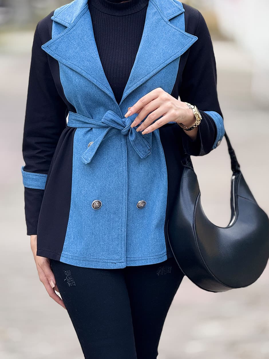 مانتو یقه انگلیسی ترکیبی کد 18223