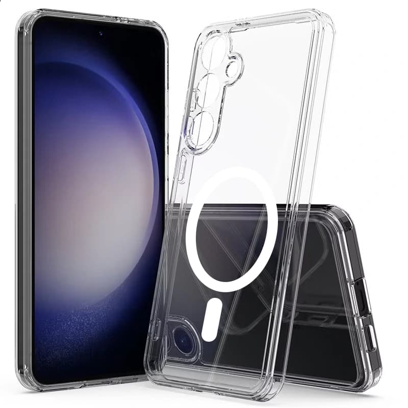 قاب شفاف طرح مگ سیف مناسب برای گوشی Samsung Galaxy A56 مدل دکمه فلزی