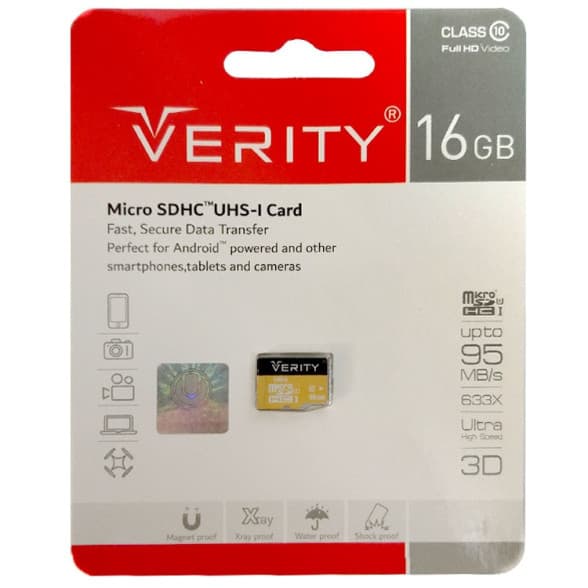 کارت حافظه microSDXC وریتی مدل 633X کلاس 10 استاندارد UHS-I سرعت 95MBps ظرفیت 16 گیگابایت