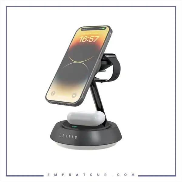 شارژر وایرلس 3 کاره رو میزی لولو Levelo Sienese 3 In 1 Wireless Charger LVLSN31WCBK