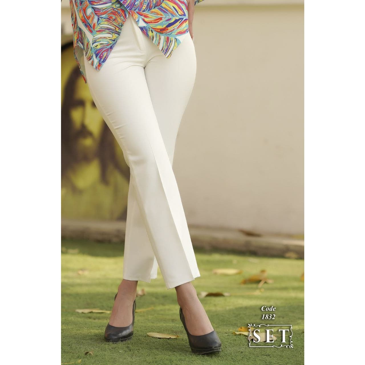 شلوار مجلسی مدل میترا رنگ سفید آف وایت کد 1832 برند SET