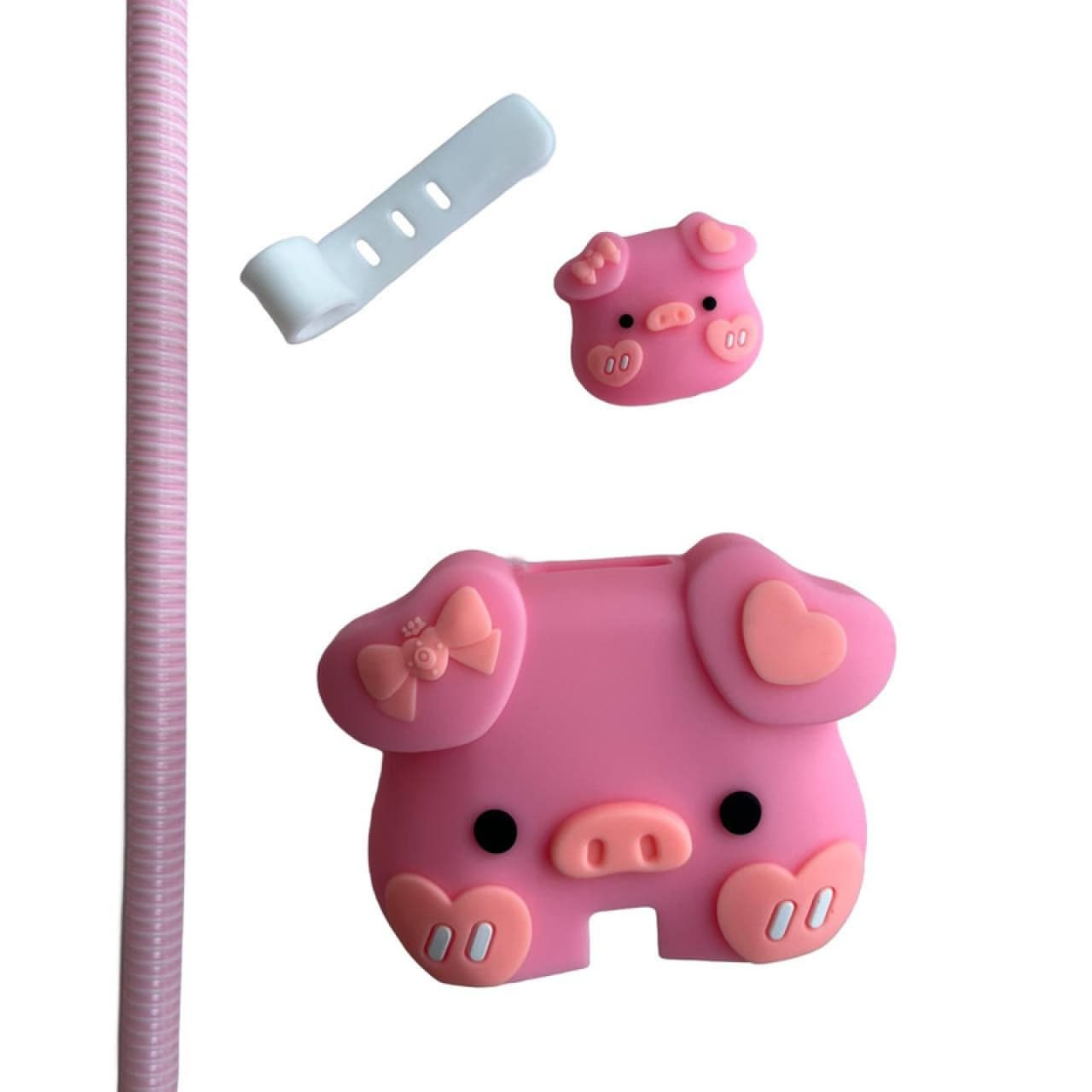 پک محافظ سیلیکونی کابل و آداپتور طرح خوک مهربان مناسب برای شارژر 25W سامسونگ بسته چهار عددی