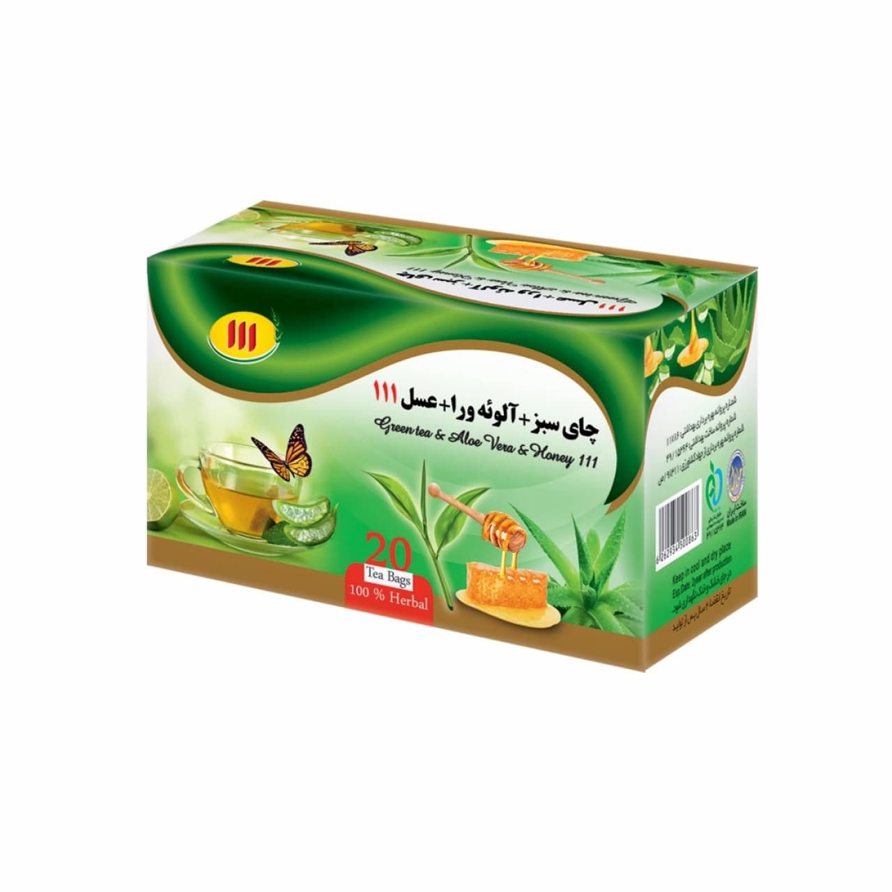 چای سبز و آلوئه ورا و عسل تیبگ 111 بسته ۲۰ عددی