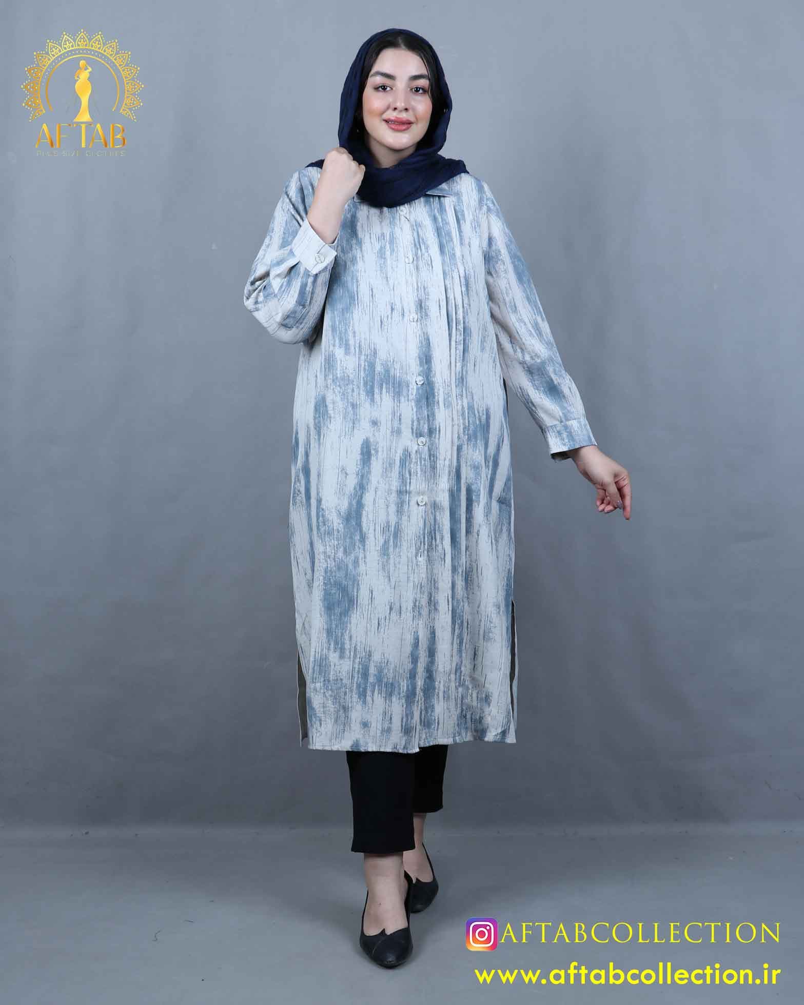 مانتو سوفیا چاپ بلند پلیسه سایزبزرگ 5916