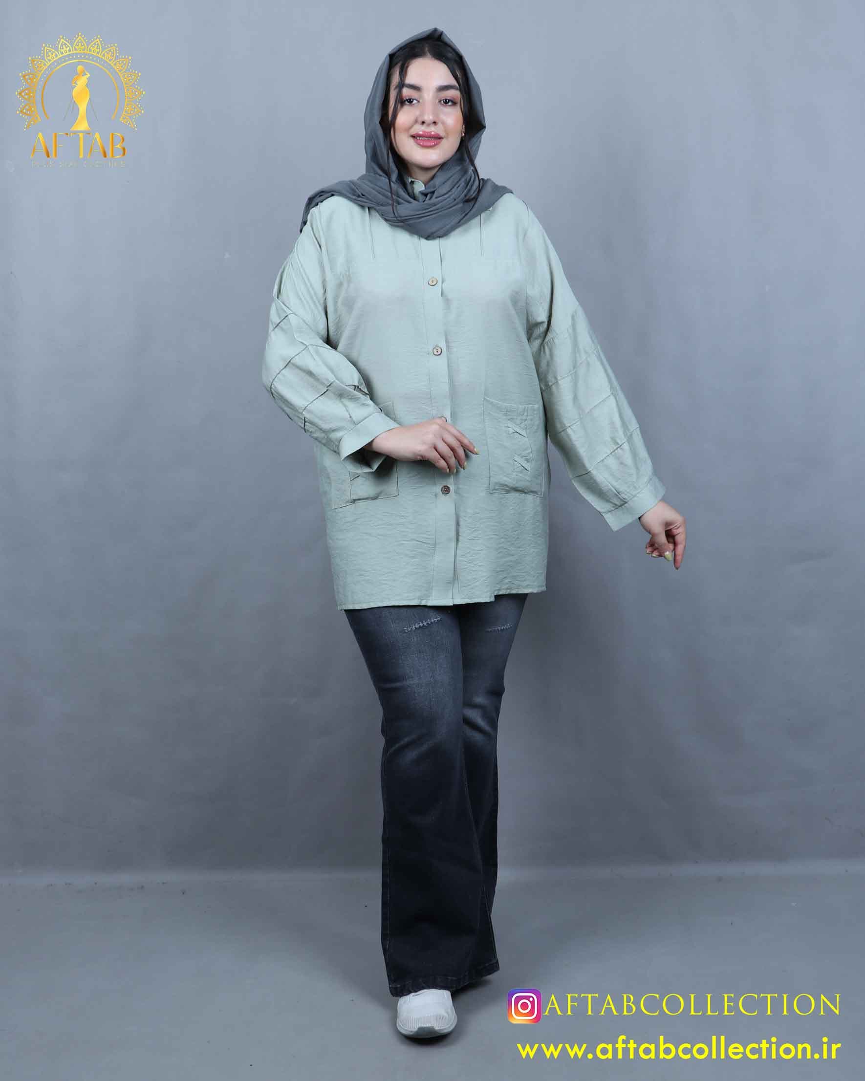 مانتو نخ دیپلمات جیب ضربدری سایزبزرگ 5902