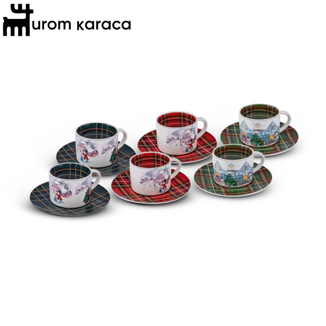 سرویس قهوه خوری ۶ پارچه کاراجا شطرنجی ۱۱۰ میلی