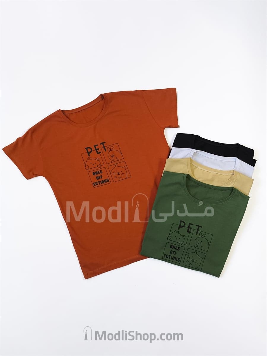 تیشرت نخ پنبه رنگی پت