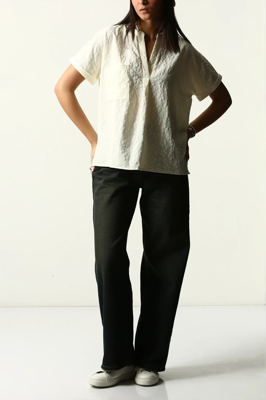 شومیز نیم قاپک پیلی دار زنانه