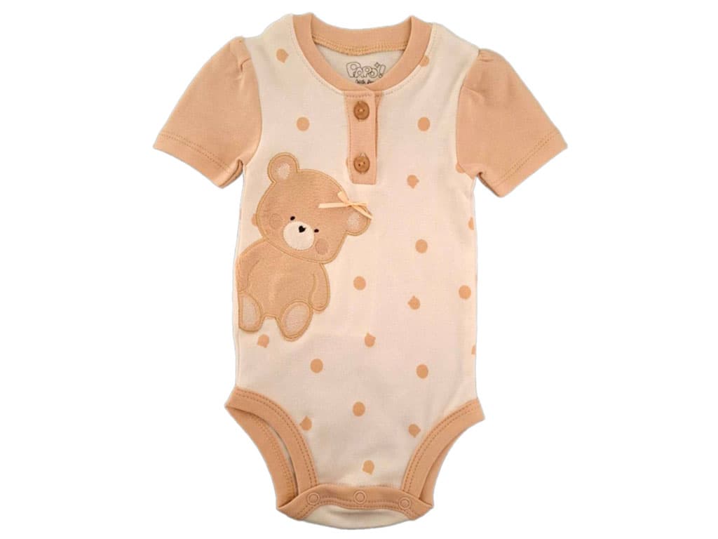 بادی آستین کوتاه دخترانه نوزادی طرح گلدوزی شده میشا پاپو papo