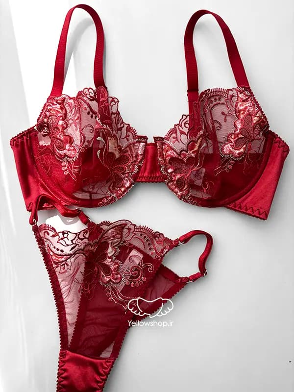 ست گیپوری فنردار ژینا رنگ قرمز کاپ سی کد 25190