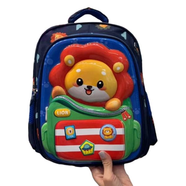 کوله پشتی کودک سه بعدی فایبر براق طرح شیر خندان کد 122