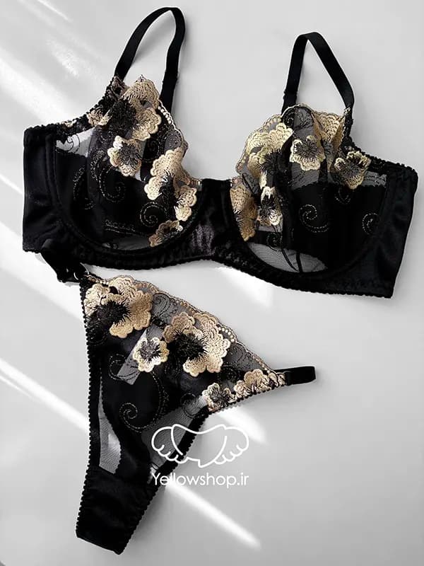 ست گیپوری فنردار ژینا رنگ مشکی طلایی کاپ سی کد 25130