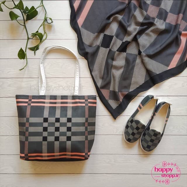 ست سه تکه کیف و کفش و روسری طرح چارخونه