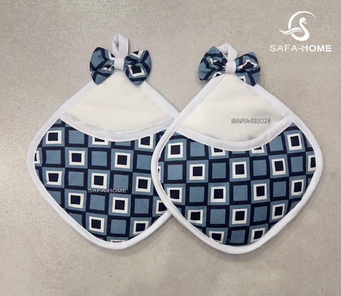 دستگیره آشپزخانه کتان جفتی طرح لوزی سرمه ای صفاهوم