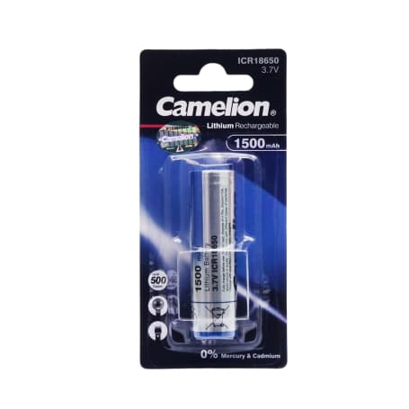 باتری لیتیوم یون 3.7v سایز 18650 سرتخت 1500mAh مارک Camelion