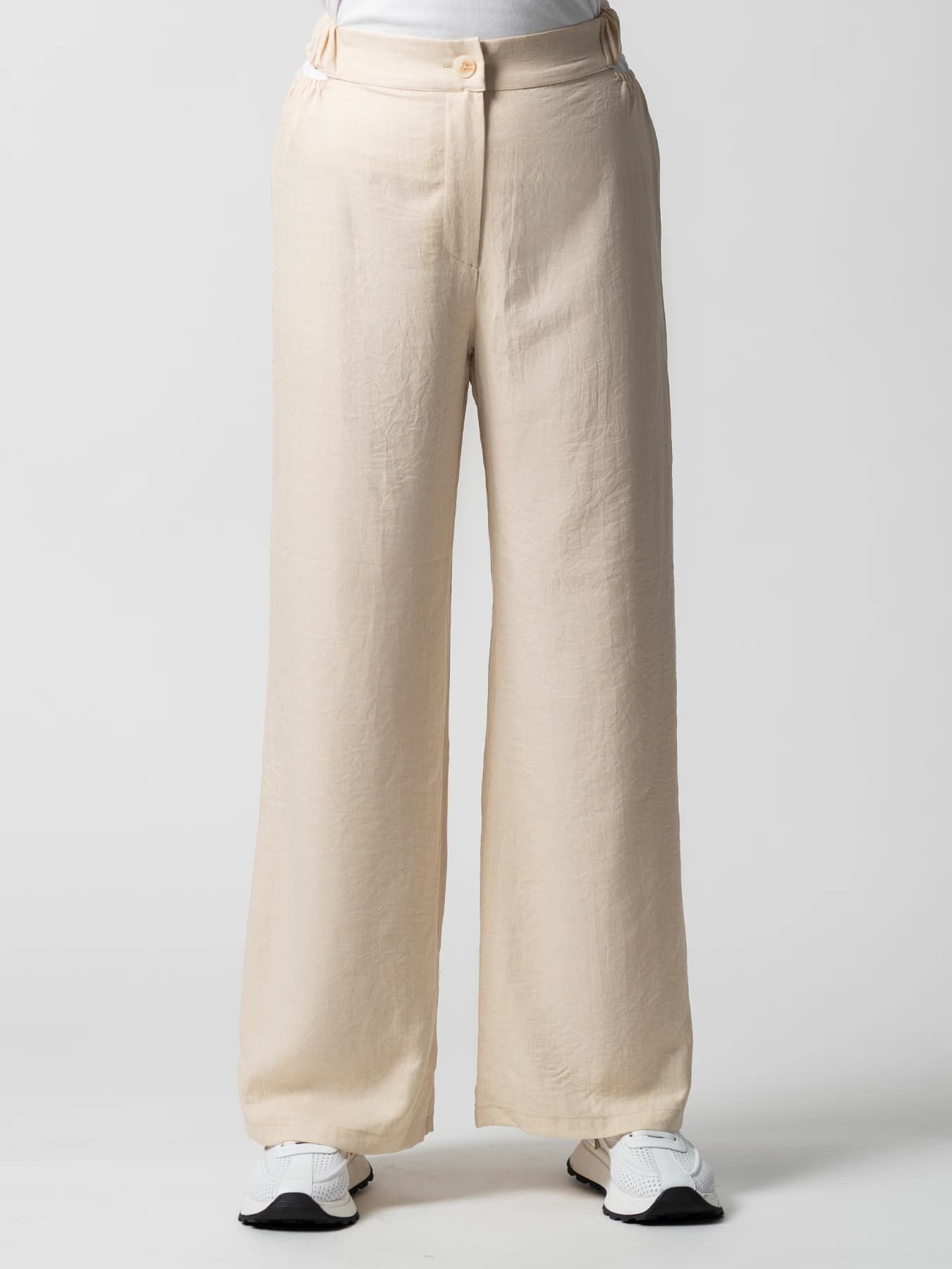 شلوار کرم زنانه لینن کمرکش