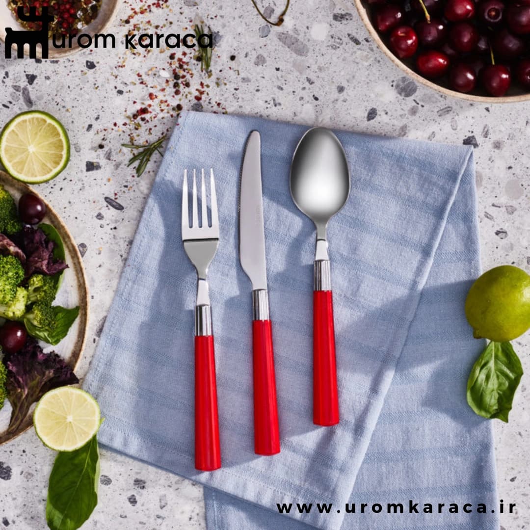 سرویس قاشق و چنگال ۱۸ پارچه ۶ نفره کاراجا Fluca قرمز