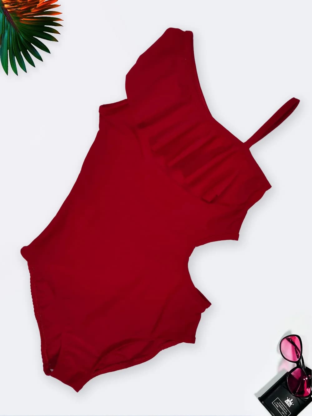 مایو نوجوان دخترانه اسلیپ شیک برای استخر در مدل یقه رومی نابایجی ( Nabaiji ) قرمز
