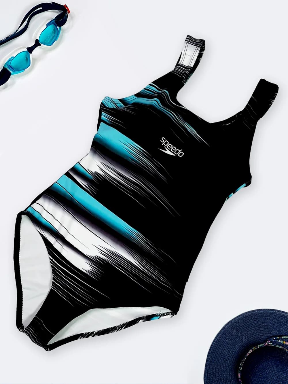 مایو پشت قهرمانی اسلیپ زنانه مشکی طرح دار اسپیدو ( Speedo ) برای استخر