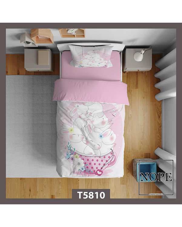 سرویس لحاف روتختی کودک یک نفره 5 تکه نوپه هوم Nopehome طرح خرگوش فانتزی کارتونی کد T5810