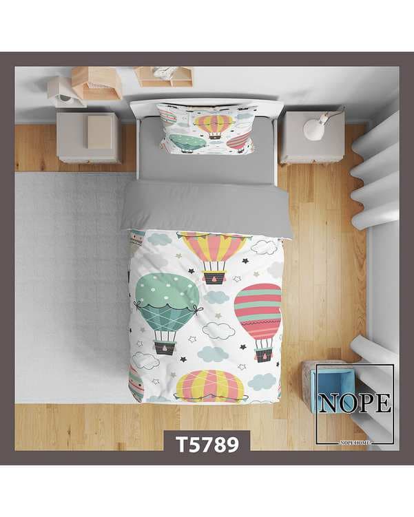 سرویس لحاف روتختی کودک یک نفره 5 تکه نوپه هوم Nopehome طرح پترن کودکانه بالن کد T5789