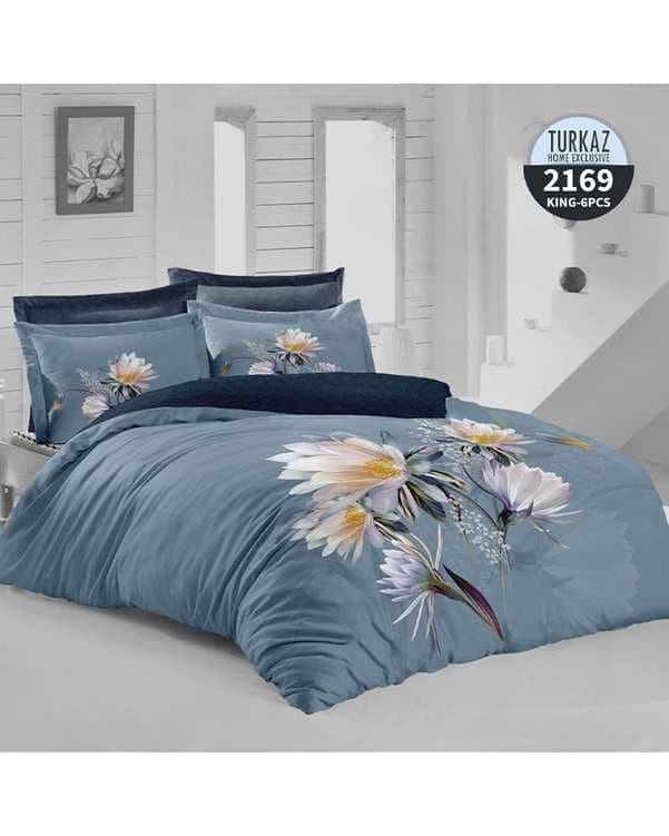 سرویس لحاف روتختی دو نفره 8 تکه دو رو میکرو تنسل گیاهی TURKAZ مدل 2169
