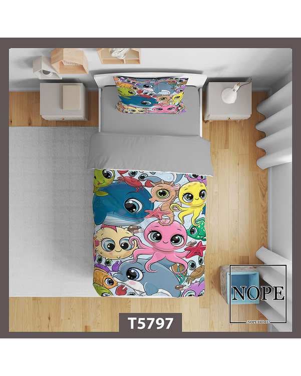 سرویس لحاف روتختی کودک یک نفره 5 تکه نوپه هوم Nopehome طرح هشت پا کارتونی کد T5797