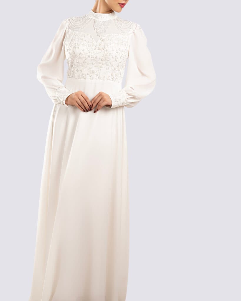 پیراهن فرمالیته فایو مدل یاس سفید