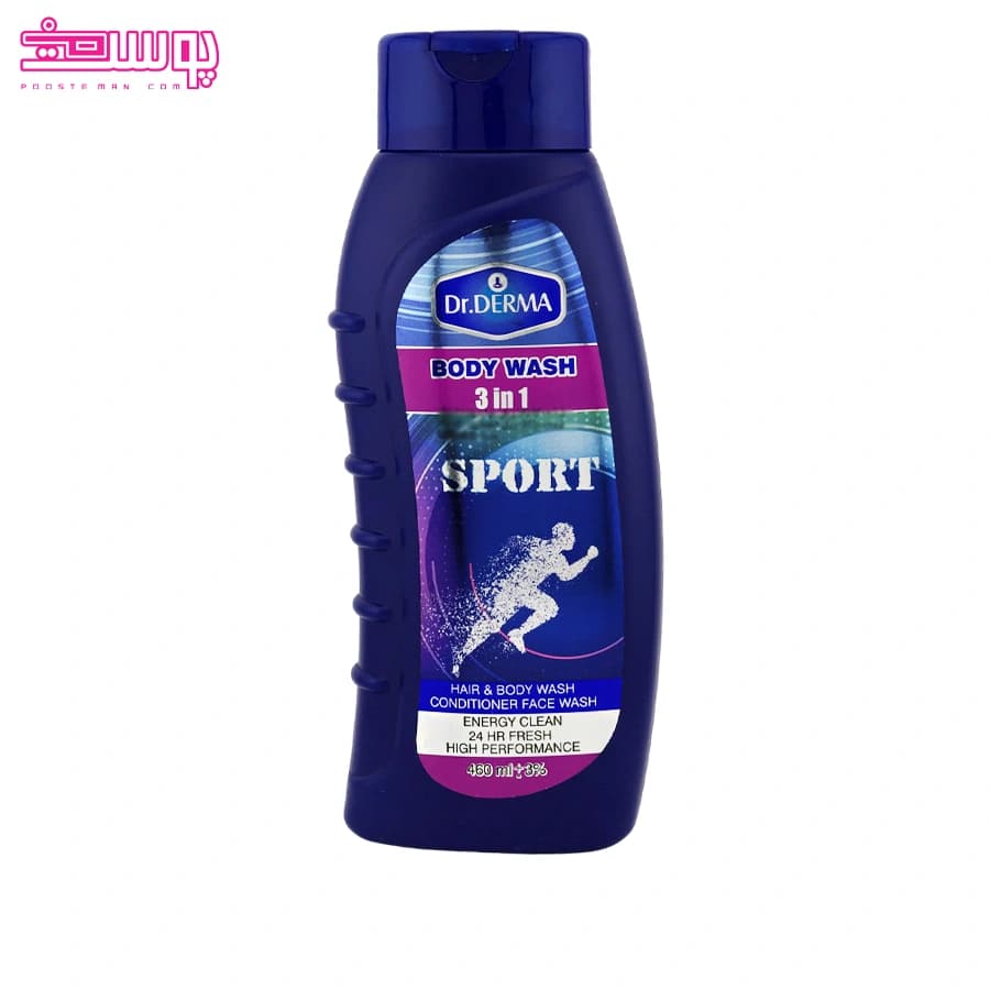 شامپو بدن اسپرت مردانه چند منظوره دکتر درما حجم 460ml