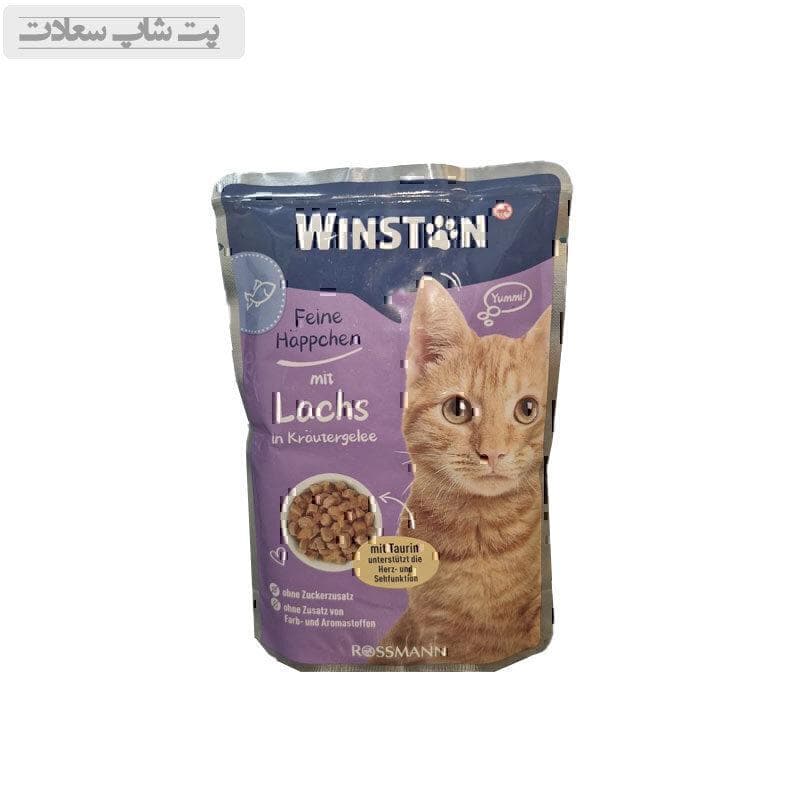پوچ گربه وینستون با طعم ماهی سالمون در ژله گیاهی Winston Salmon In Herbs Jelly وزن 100 گرم
