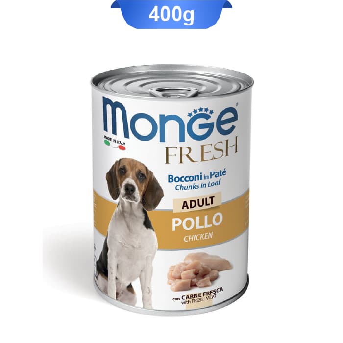 کنسرو سگ بالغ مونژه پته طعم مرغ وزن 400 گرم Monge Fresh Pollo Chicken