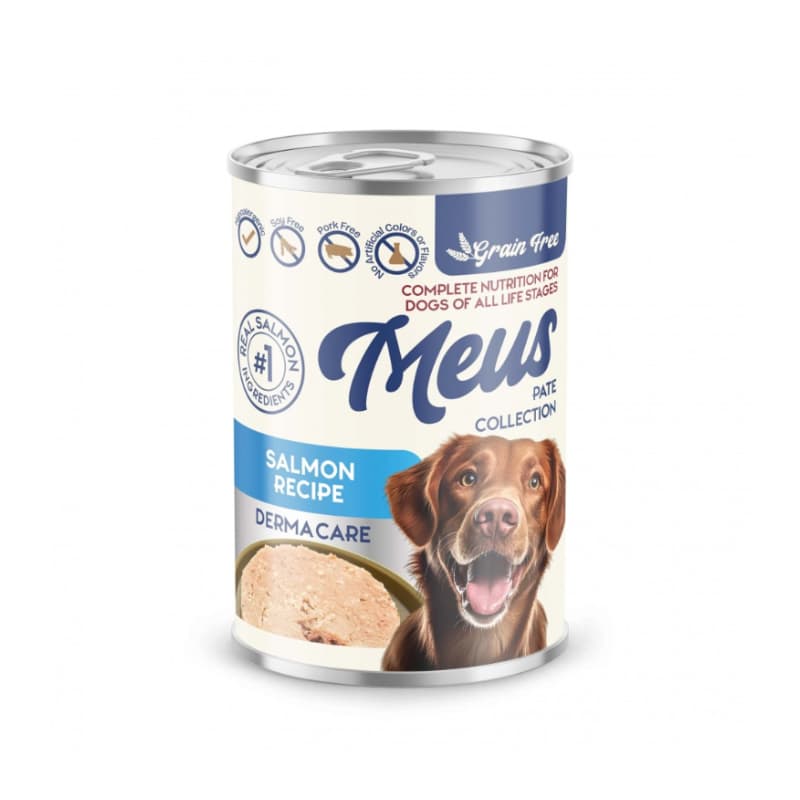 کنسرو غذای سگ مئوس مناسب سلامت پوست و مو با طعم سالمون وزن 400 گرم