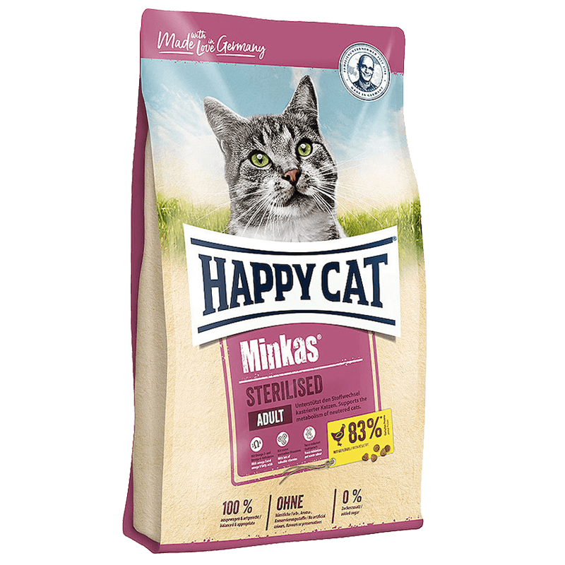 غذای خشک گربه عقیم شده هپی کت مینکاس با طعم گوشت وزن 10 کیلوگرم