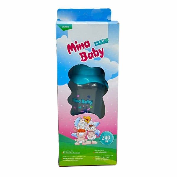 شیشه شیر سایز بزرگ مدل دسته دار مینا بیبی حجم 240 میلی لیتر