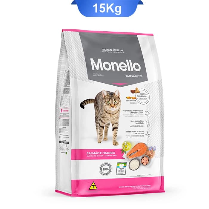 خرید غذای خشک گربه مونلو میکس با طعم سالمون و مرغ 15 کیلوگرم
