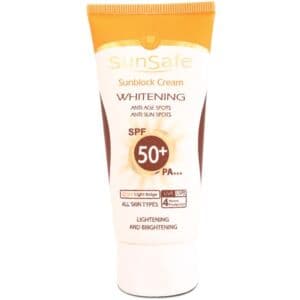 کرم ضد آفتاب SPF50 روشن کننده سان سیف بژ روشن مناسب انواع پوست حجم 50 میلی لیتر
