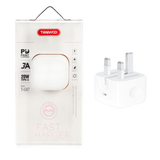 شارژر دیواری سه پین 20W فست و PD تک پورت ترانیو مدل T-GS7
